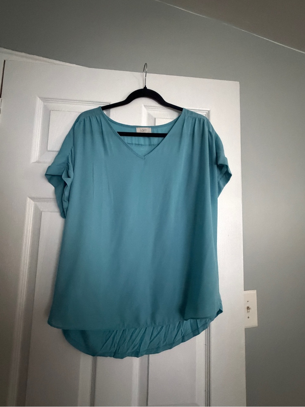 LOFT Teal Blue V-Neck Short Sleeve Blouse